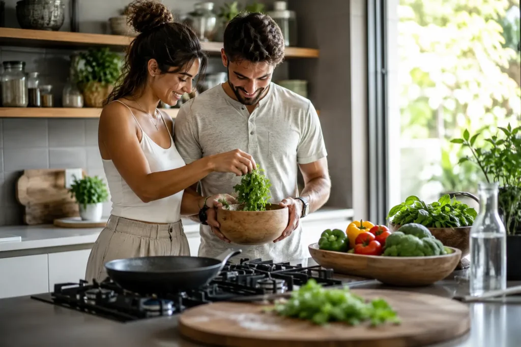 Person preparing a balanced meal with naturally magnesium-rich ingredients.