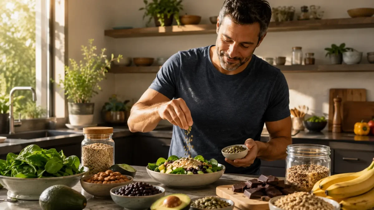 Person preparing a meal with naturally magnesium-rich whole foods.