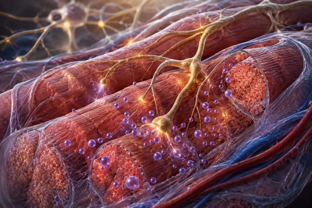 Scientific visualization of potassium supporting normal muscle function.