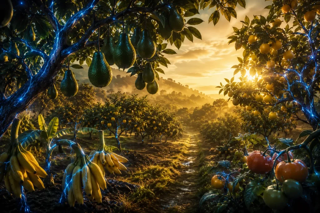 Conceptual orchard illustrating natural sources of potassium in whole foods.
