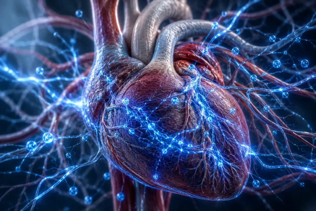 Scientific visualization of potassium supporting normal electrical activity in heart muscle.