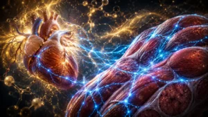 Editorial illustration showing the connection between potassium, the heart, and muscle function.