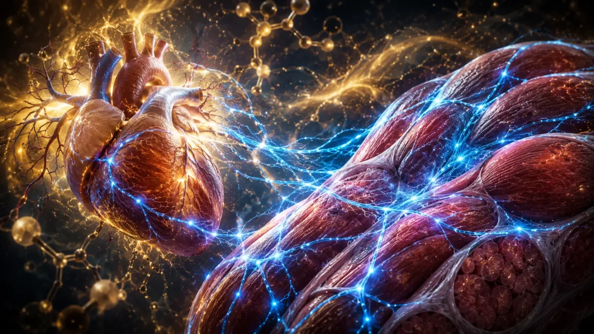 Editorial illustration showing the connection between potassium, the heart, and muscle function.