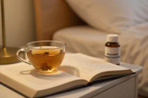 Peaceful nighttime wellness scene representing sleep quality and stress reduction.