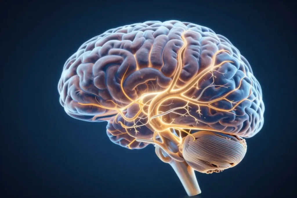 Healthy brain visualization representing focus, memory, and cognitive performance.