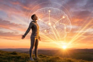 Person exposed to morning sunlight to support circadian rhythm, sleep quality, and hormone balance